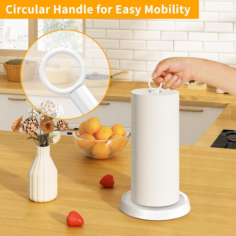 PAROTO White Paper Towel Holder Countertop, White Kitchen Accessories Decor, Stainless Steel, Paper Towel Holder Stand for Bathroom Farmhouse Essentials, Weighted Base, Anti-Slip - Image 2